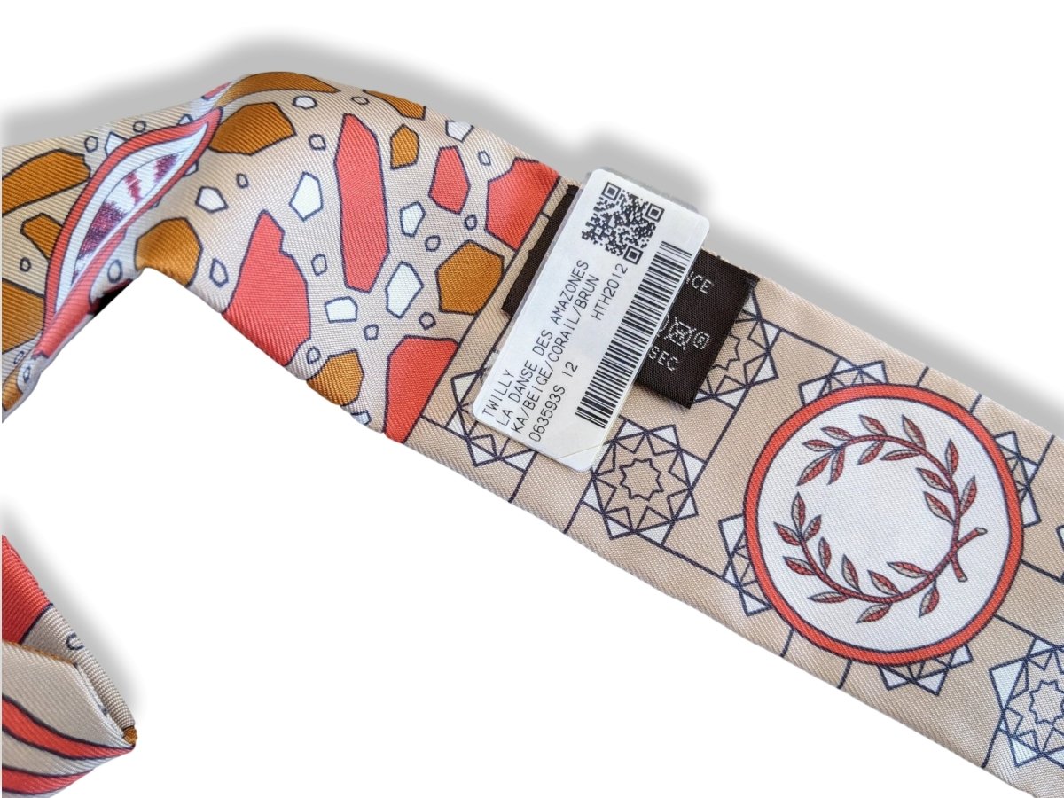 Hermes Beige/Corail/Brun LA DANSE DES AMAZONES Twilly, BNIB!