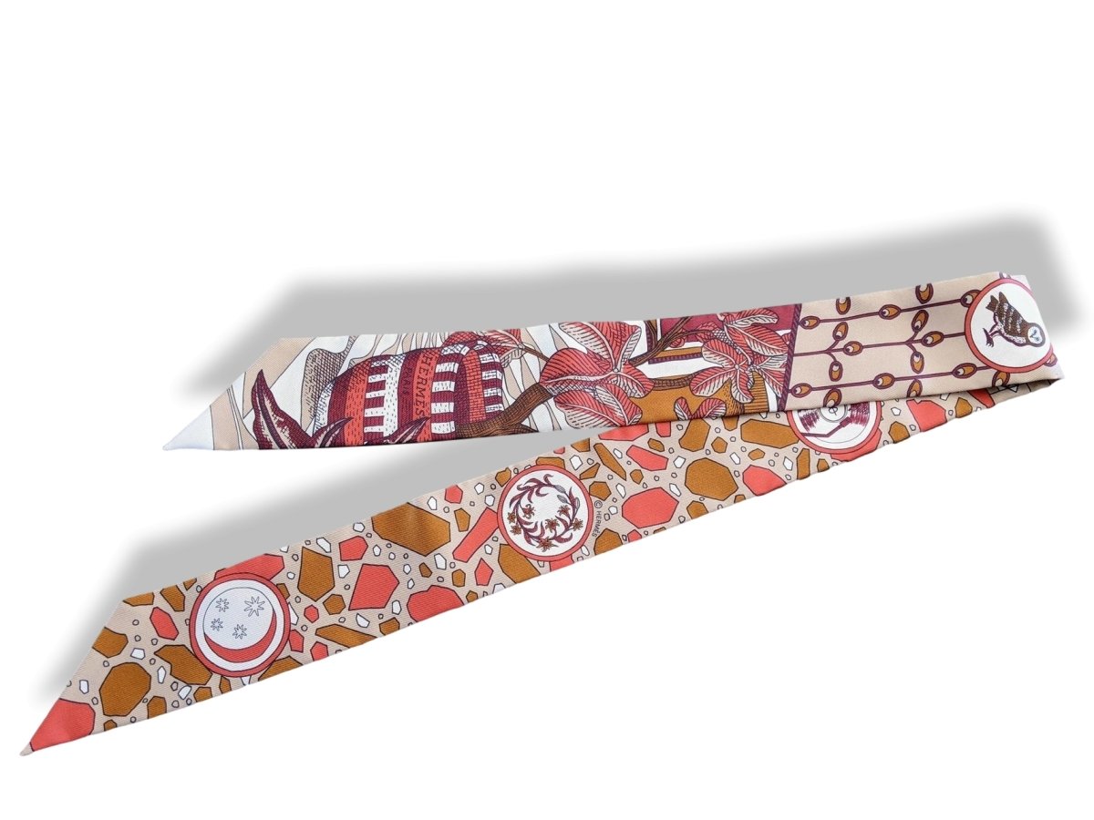 Hermes Beige/Corail/Brun LA DANSE DES AMAZONES Twilly, BNIB!