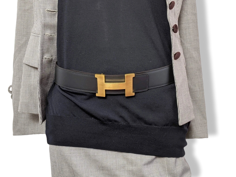 Hermès Hermes Blue Constance Belt Golden Leather Metal Pony-style