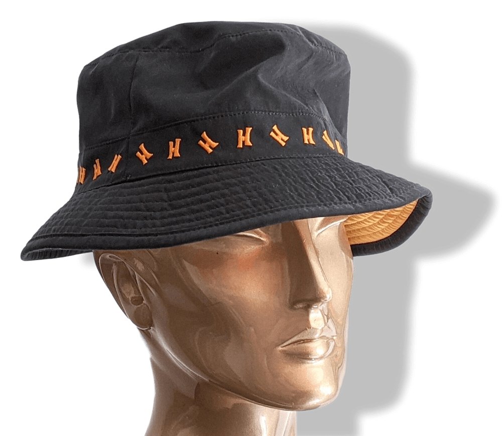 Hermes Black and Orange Embroidered H Bob Bucket Hat Sz57, New!