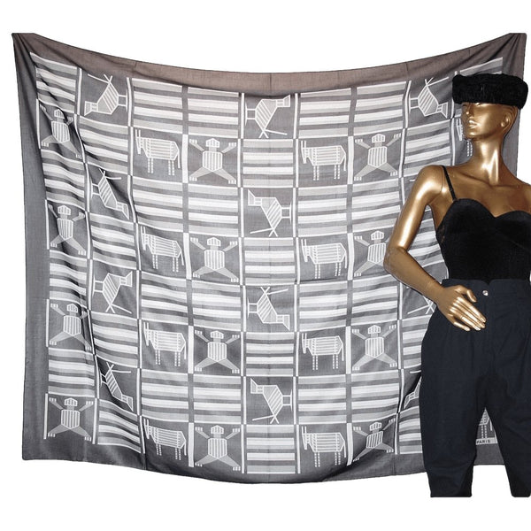   Hermes Black and White Printed Muslin of Cotton Pareo