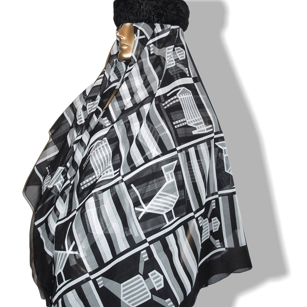   Hermes Black and White Printed Muslin of Cotton Pareo