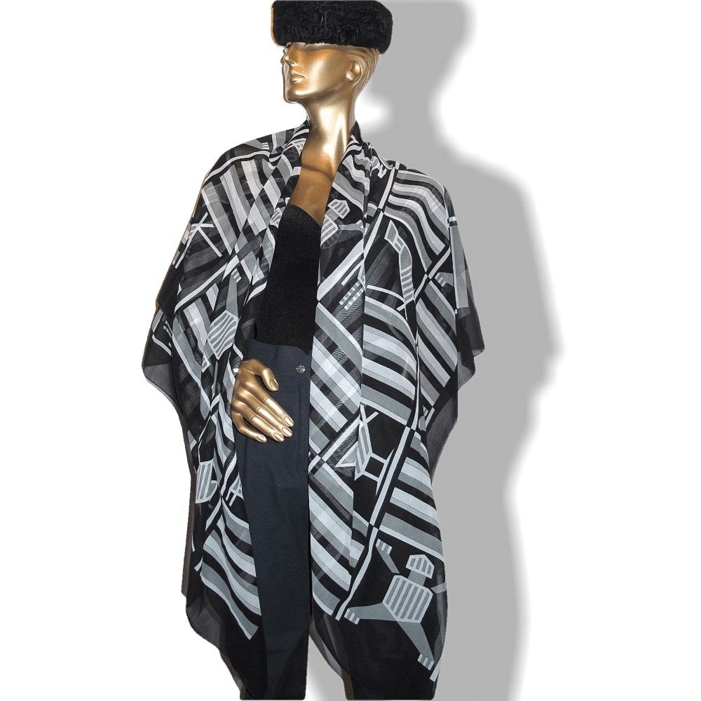   Hermes Black and White Printed Muslin of Cotton Pareo