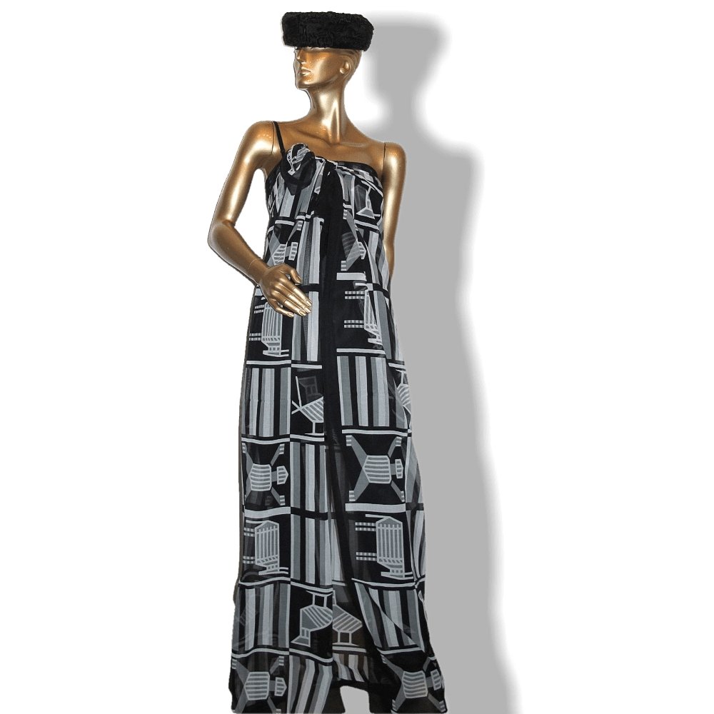   Hermes Black and White Printed Muslin of Cotton Pareo