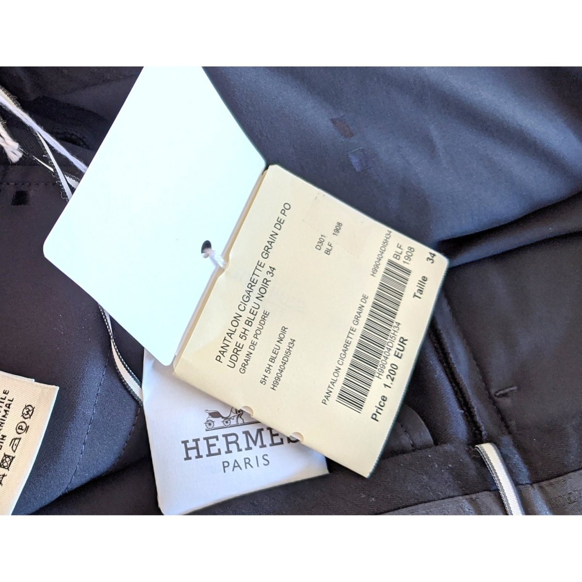 Hermes Black-Blue Grain de Poudre PANTALON CIGARETTE 100% Virgin Wool Women Pants Ret. €1200, BNWT! - poupishop