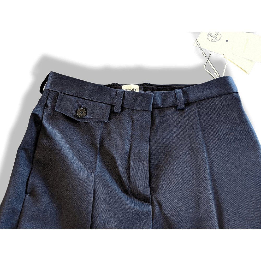 Hermes Black-Blue Grain de Poudre PANTALON CIGARETTE 100% Virgin Wool Women Pants Ret. €1200, BNWT! - poupishop