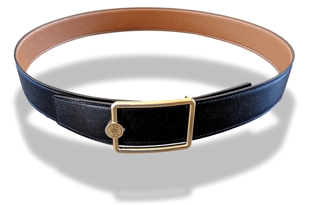 Hermes Black Box/Gold Togo OSCAR Belt Buckle 38 mm Sz95, BNWTIB!