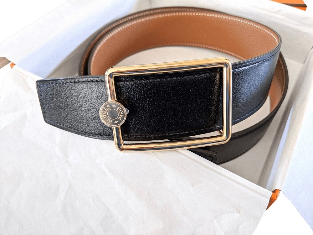 Hermes Black Box/Gold Togo OSCAR Belt Buckle 38 mm Sz95, BNWTIB!