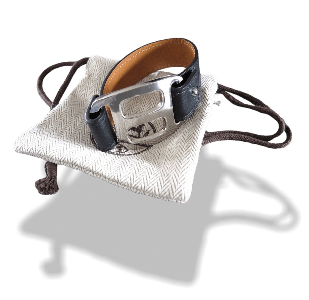Hermes Chamonix Leather and Plated Silver Pagode Unisex Bracelet