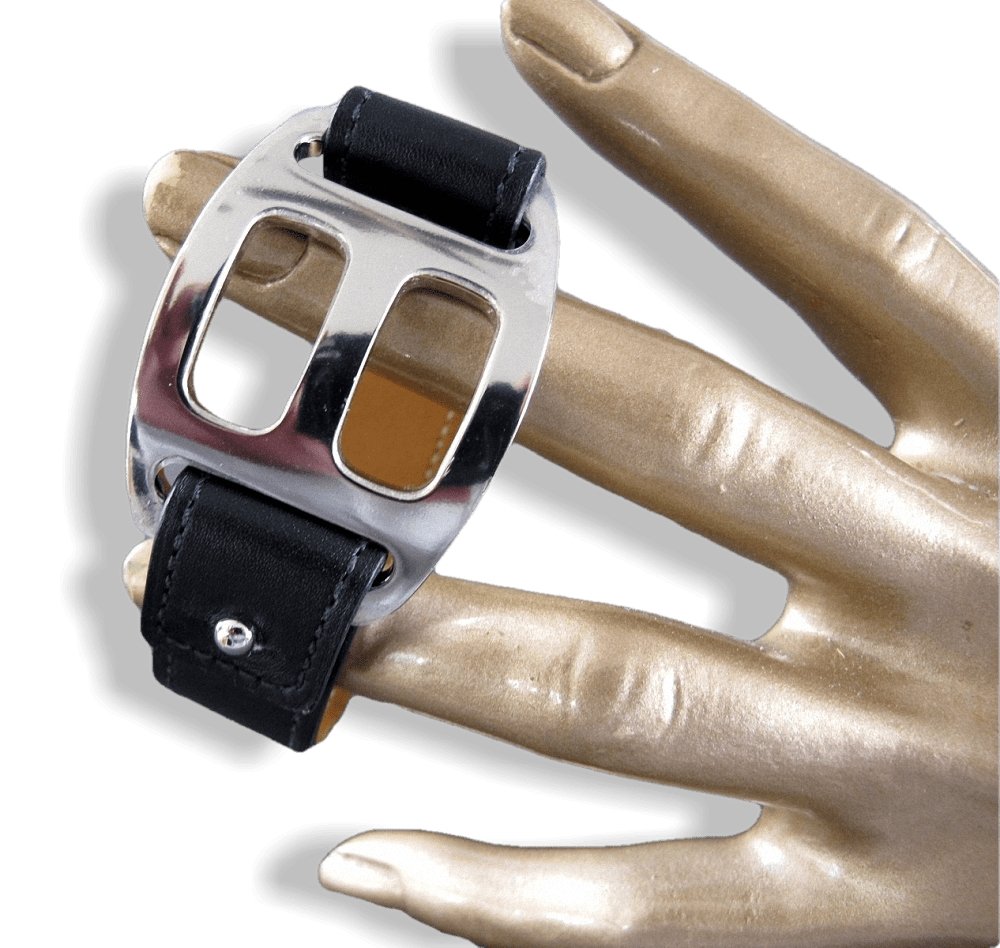 Hermes Chamonix Leather and Plated Silver Pagode Unisex Bracelet