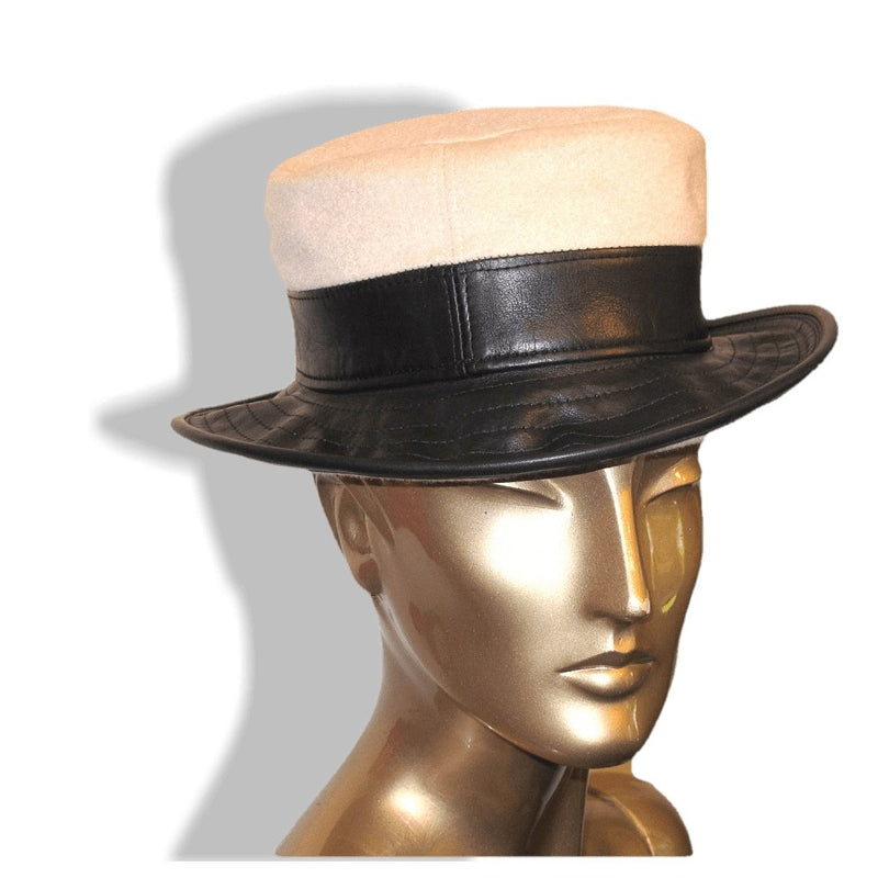 Hermes Black & Cream Calfskin/Cashmere Women Hat