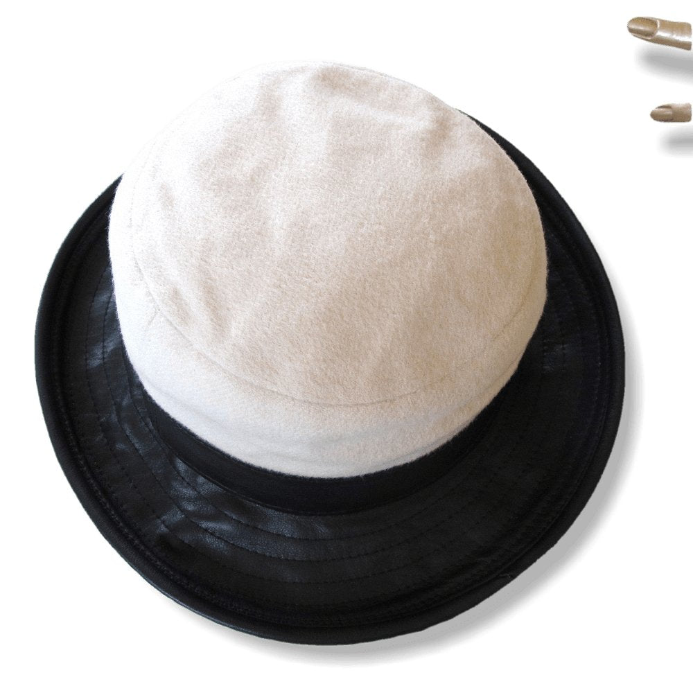 Hermes Black & Cream Calfskin/Cashmere Women Hat