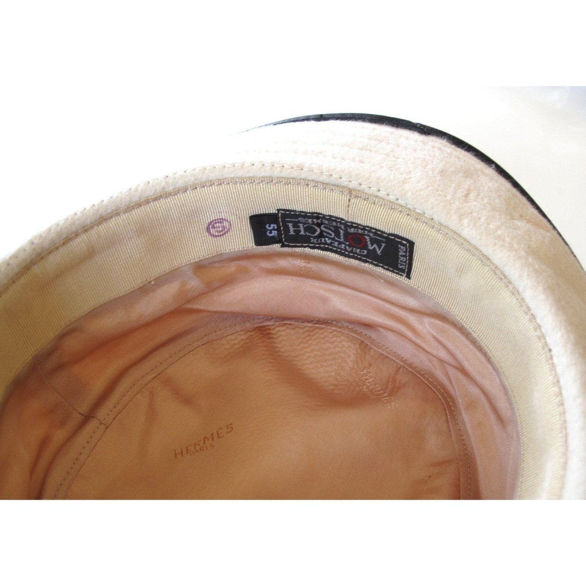 Hermes Black & Cream Calfskin/Cashmere Women Hat