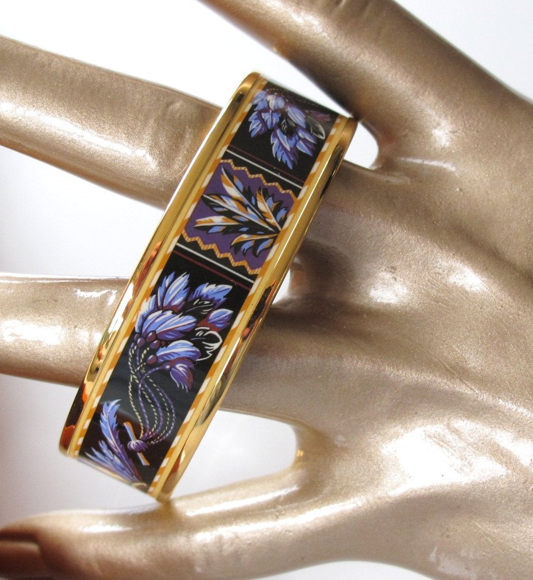 Hermes Black Enamel Brazil Wide Bangle Bracelet