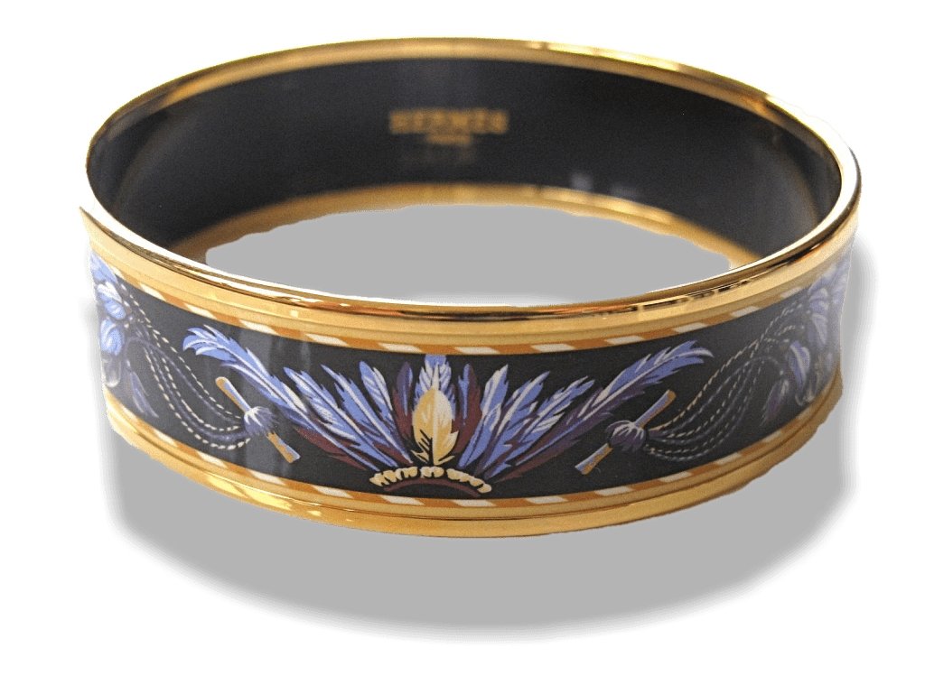 Hermes Black Enamel Brazil Wide Bangle Bracelet