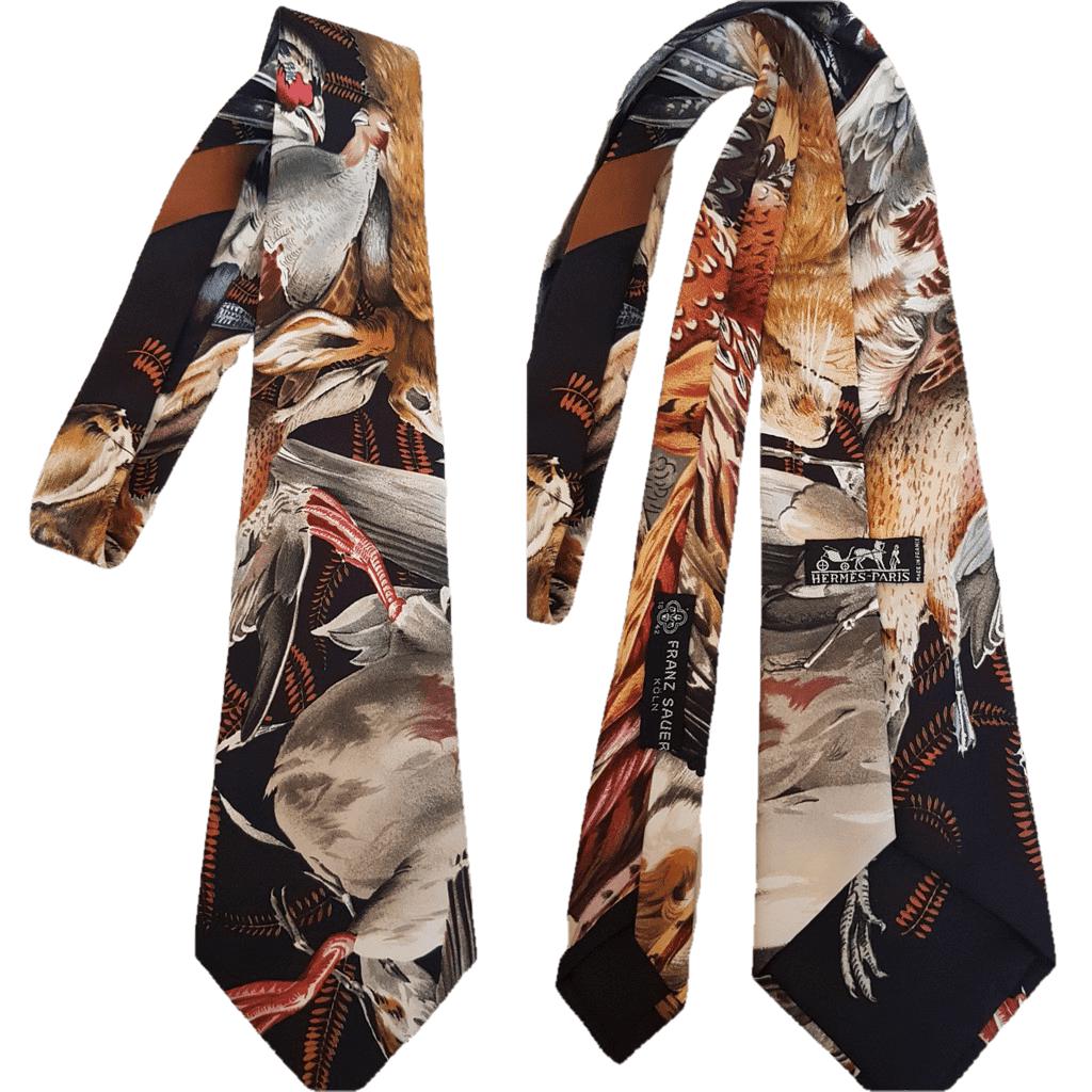 Hermes Black Gibier by Henri de Linares Printed Twill silk 