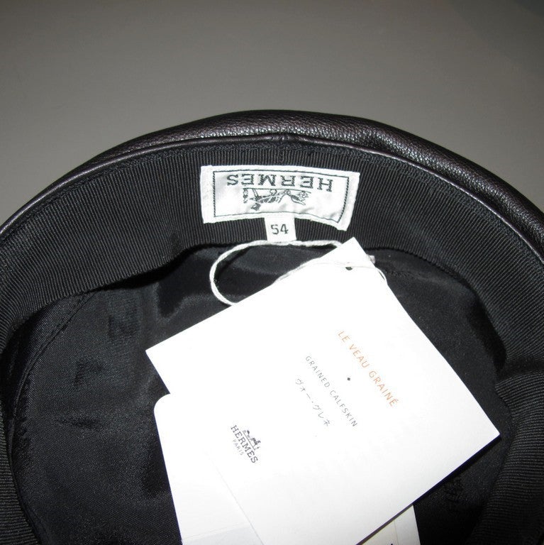 Hermes Black Grained Calfskin Frida Cap Hat Sz54, NWT! - poupishop