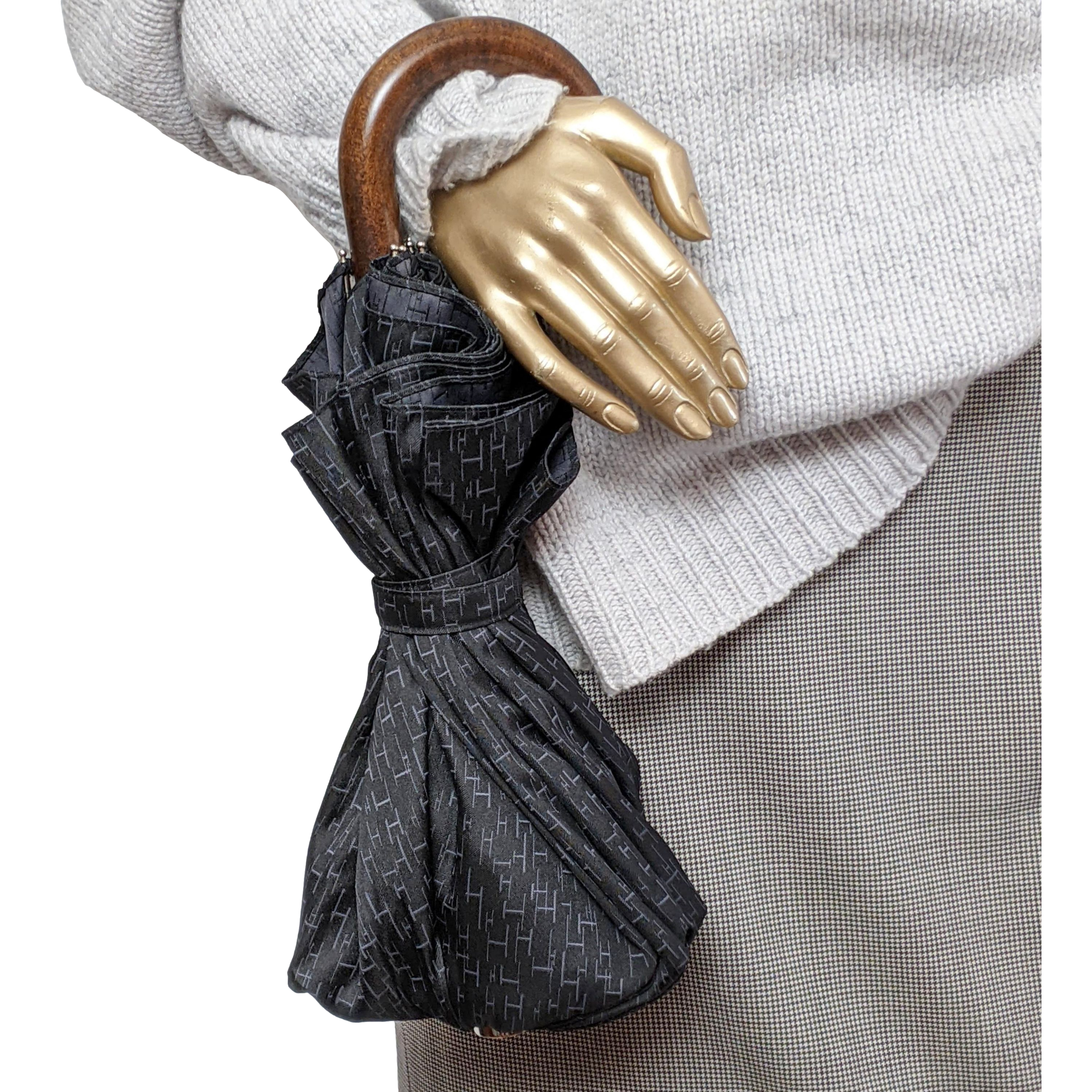 Produits Hermes Noir/Gris Parapluie " Pluie de H " Folding Umbrella,