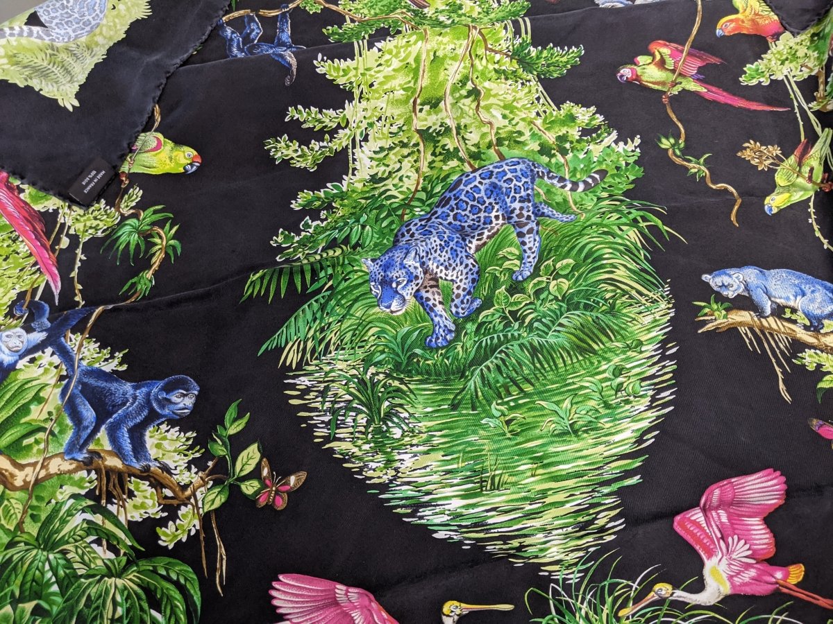 Hermes Black Green Blue EQUATEUR by Robert Dallet WASH Silk Carre