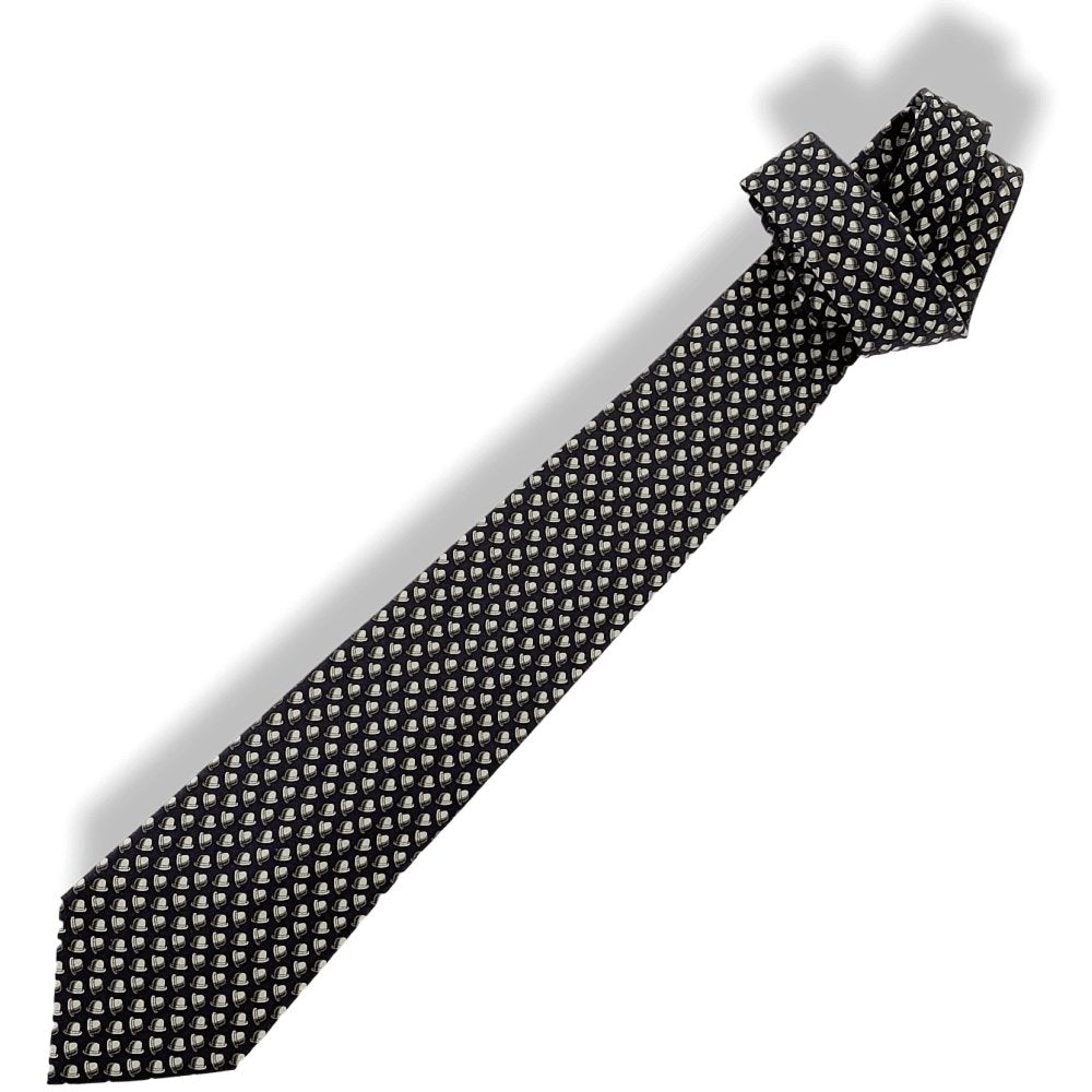 Hermes Black Grey BOWLER HAT Twill Silk Tie 9cm, NWT in Pochette! - poupishop
