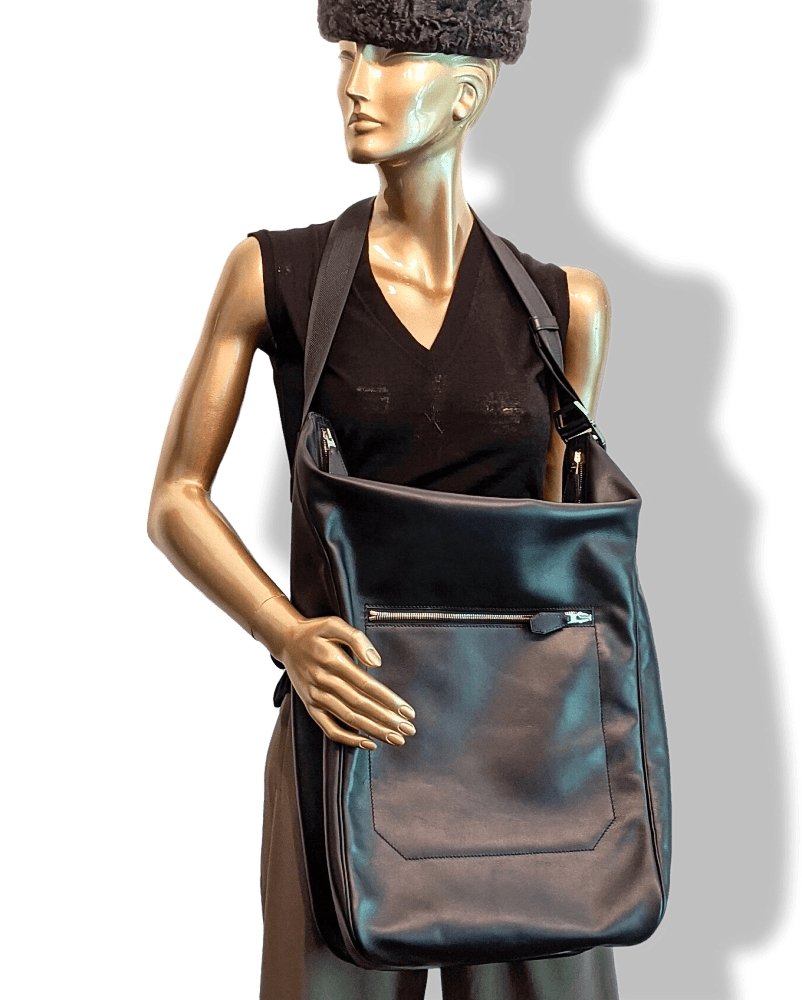 Hermes Black Lambskin and Palladium BIG SHOULDER TRAVEL SPORT BAG, Pur luxe, BNIB! - poupishop