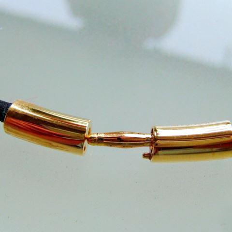 Hermes Black Leather & Plated Gold Necklace Mambo, New! - poupishop