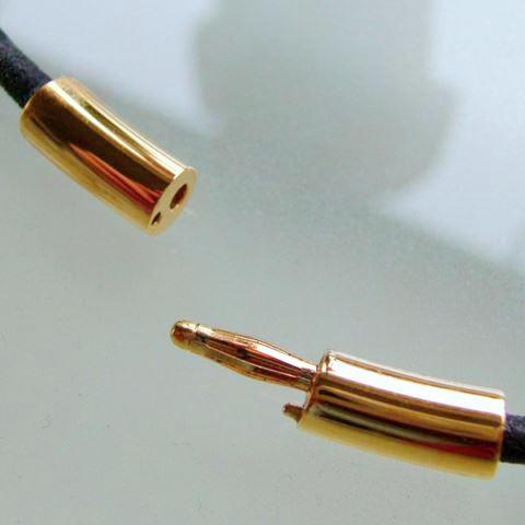Hermes Black Leather & Plated Gold Necklace Mambo, New! - poupishop