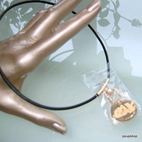 Hermes Black Leather & Plated Gold Necklace Quitte ou Double with Cadenas, New! - poupishop