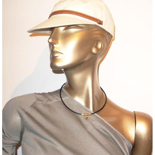 Hermes Black Leather & Plated Gold Necklace Quitte ou Double with Cadenas, New! - poupishop