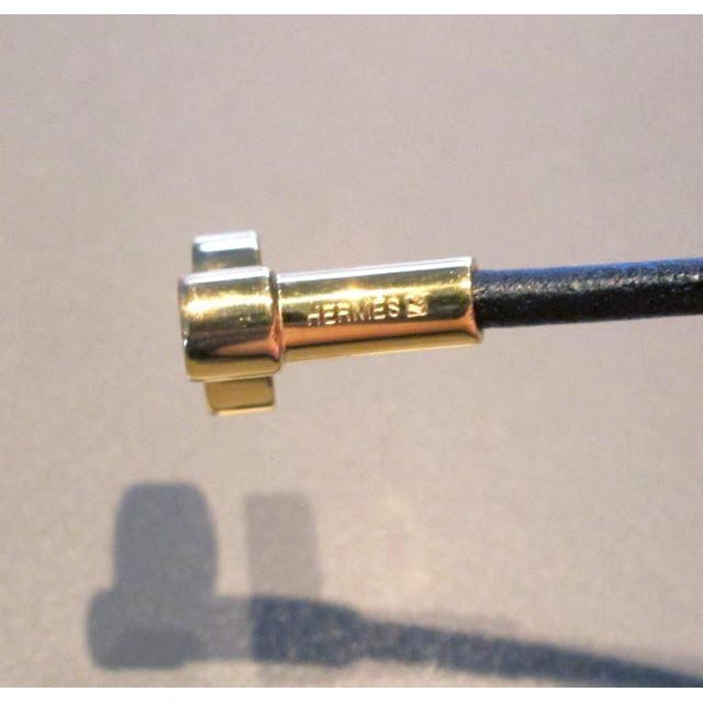Hermes Black Leather & Plated Gold Necklace Quitte ou Double with Cadenas, New! - poupishop