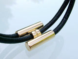 Hermes Black Leather & Plated Gold Unisex Bracelet Tournis, New! - poupishop