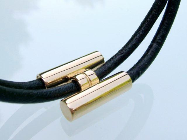 Hermes Black Leather & Plated Gold Unisex Bracelet Tournis, New! - poupishop