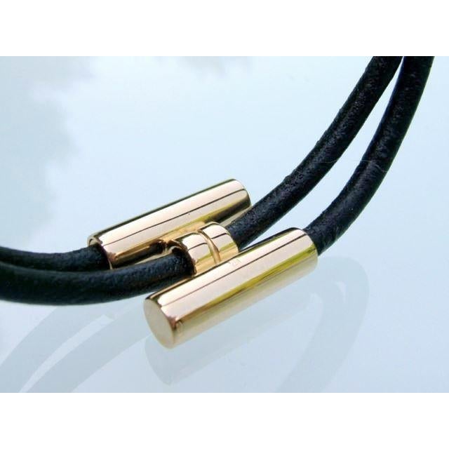 Hermes Black Leather & Plated Gold Unisex Bracelet Tournis, New! - poupishop