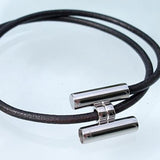 Hermes Black Leather & Plated Silver Unisex Bracelet Tournis, New! - poupishop