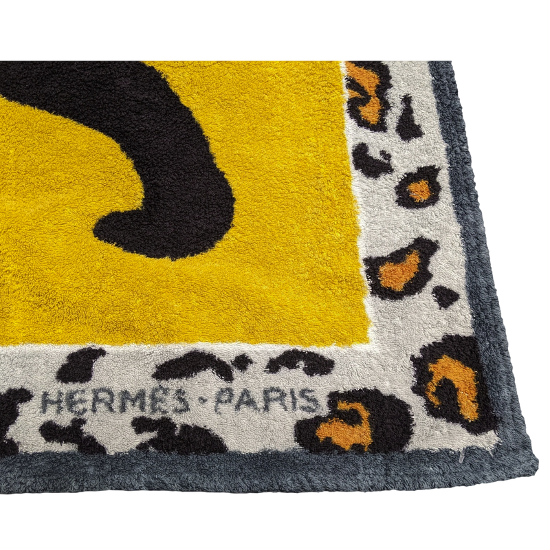 Hermes Vintage Gris/Ochre/Noir "Black Panther" Beach Towel 90 x 150 cm