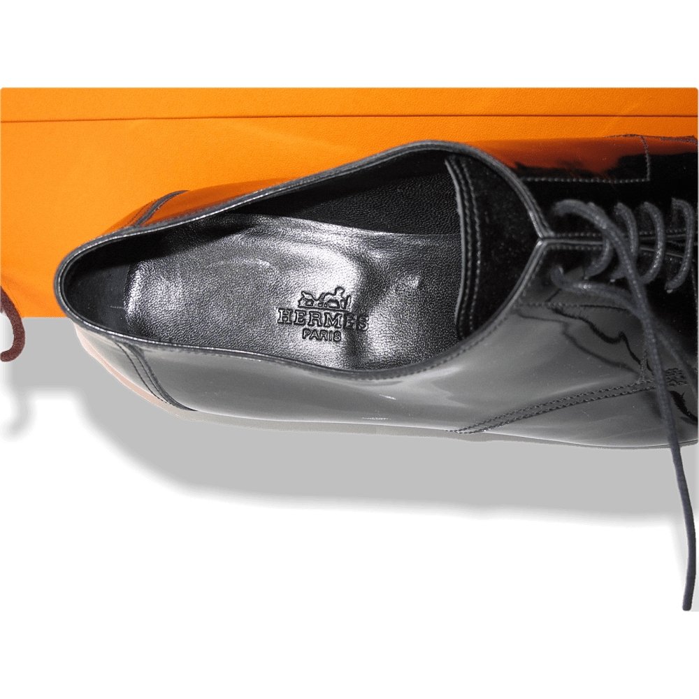 Hermes Black Patent Leather Coktail Party Wedding Men Shoes, NIB! - poupishop