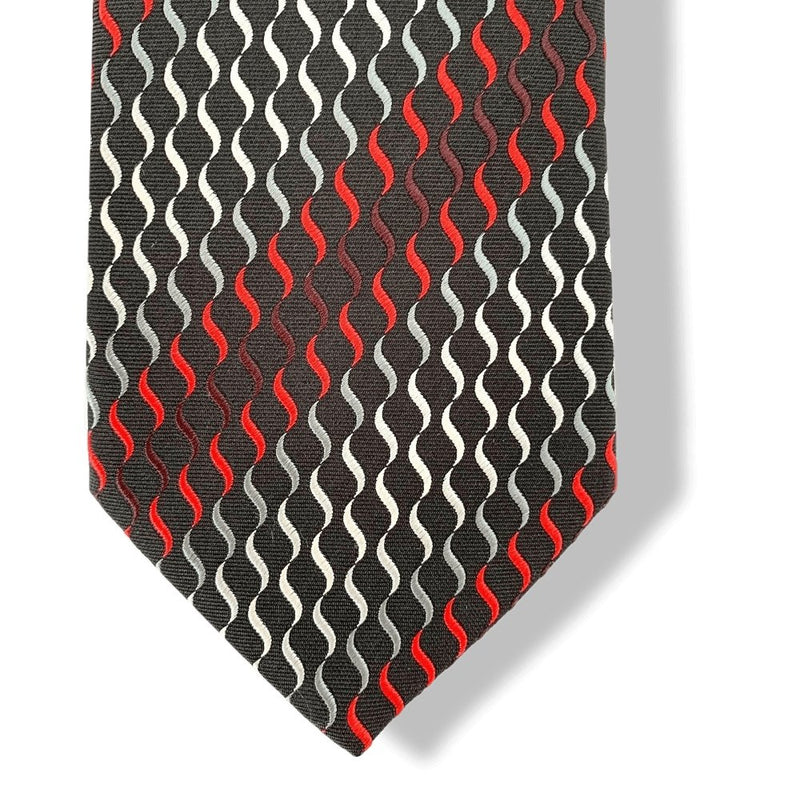 Hermes Black Red Grey SOIE LOURDE Arabesques Heavy Silk Tie 9cm, New in Pochette! - poupishop