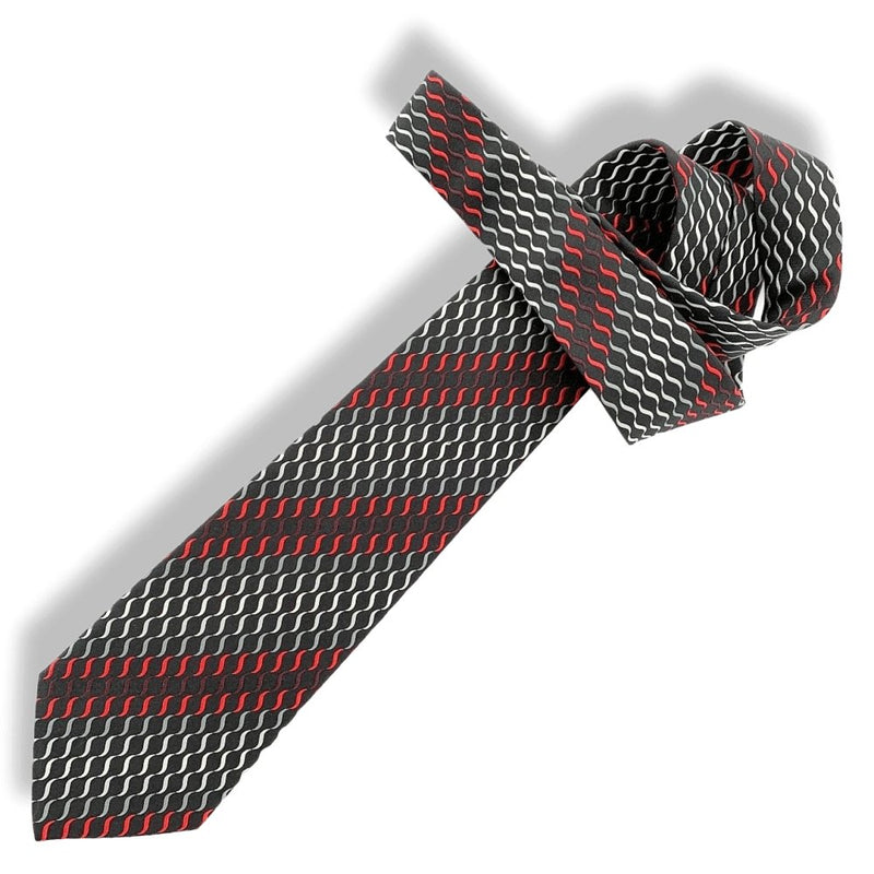 Hermes Black Red Grey SOIE LOURDE Arabesques Heavy Silk Tie 9cm, New in Pochette! - poupishop
