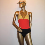 Hermes Black Red Jaune White Swimsuit 1pc Sz40, NEW! - poupishop