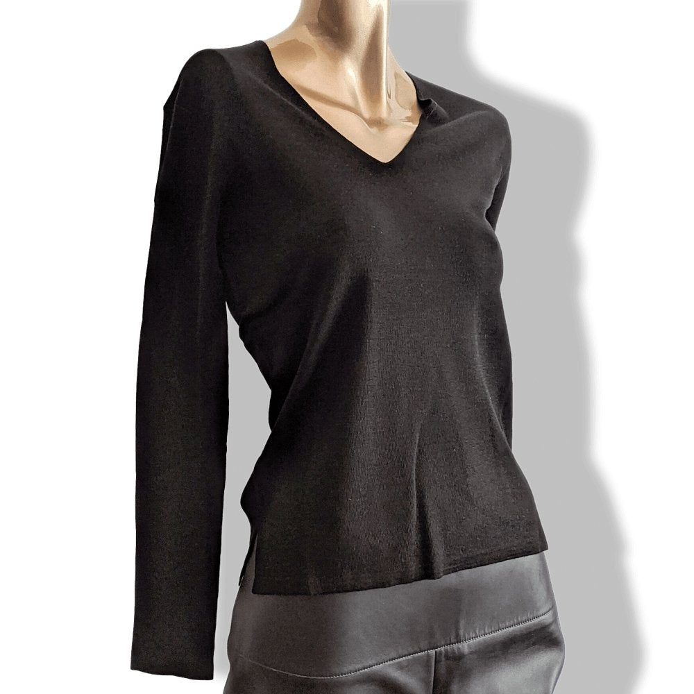 Hermes Black Reglisse Knit MAILLE UNIFORME H Long Sleeves Sweater V, BNEW! - poupishop