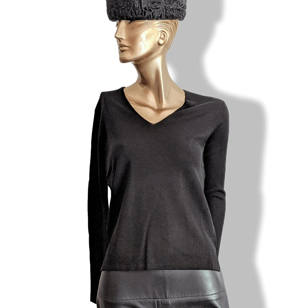 Hermes Black Reglisse Knit MAILLE UNIFORME H Long Sleeves Sweater V, BNEW! - poupishop