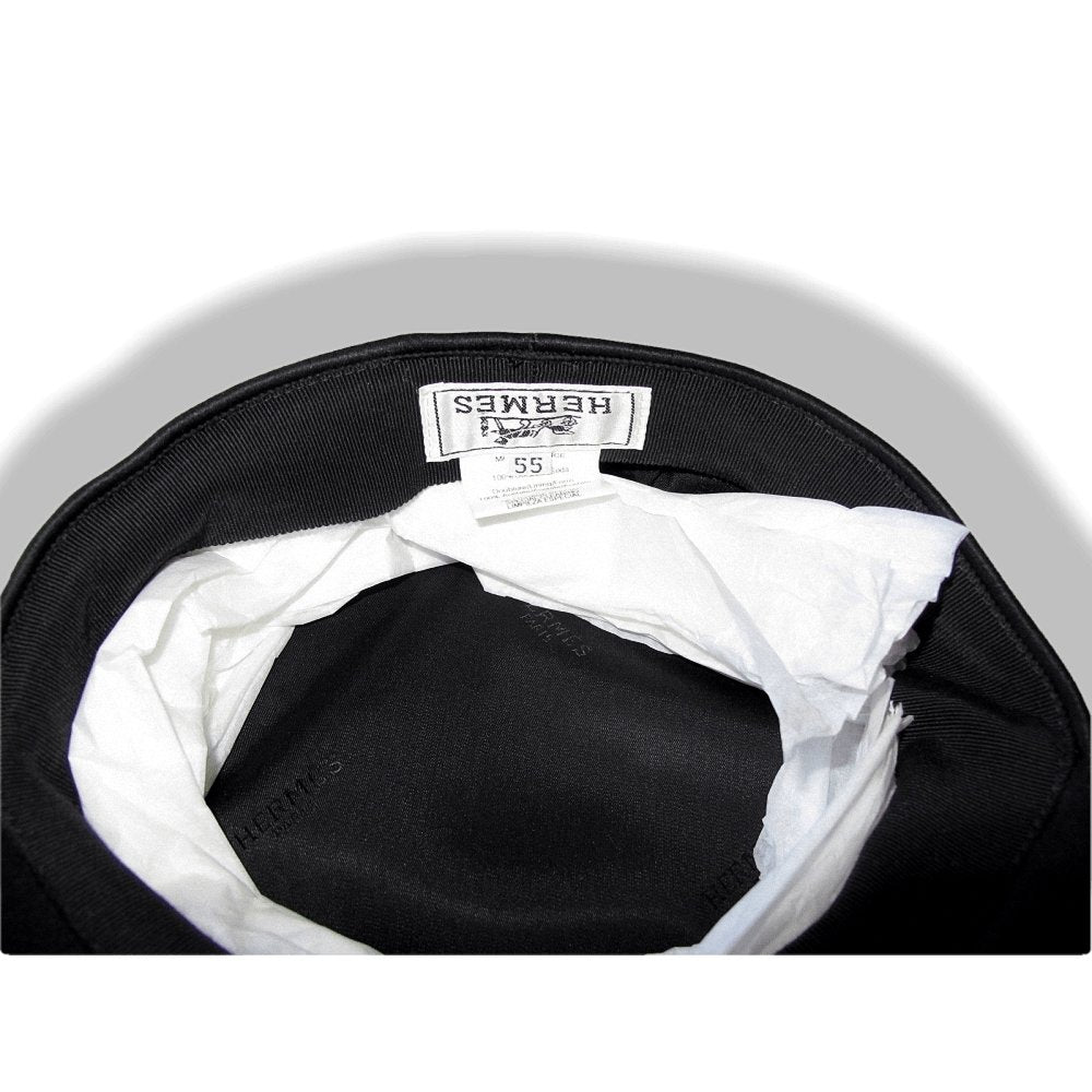Hermes Black Satin of Silk Duchesse Cap Hat Sz55, New! - poupishop