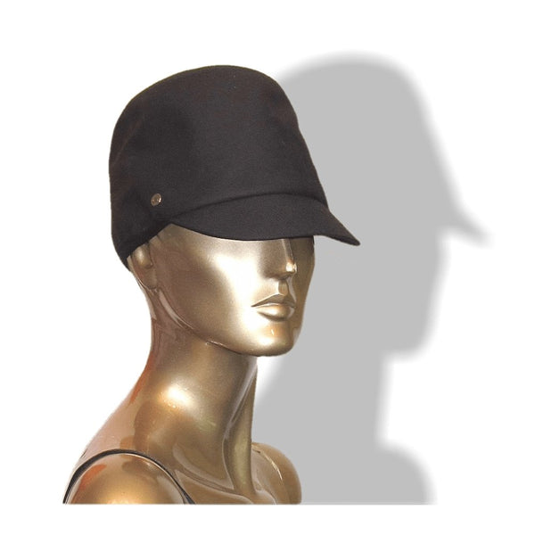 Hermes Black Serge Lily Officer Women Cap Hat Sz57, NWT! - poupishop