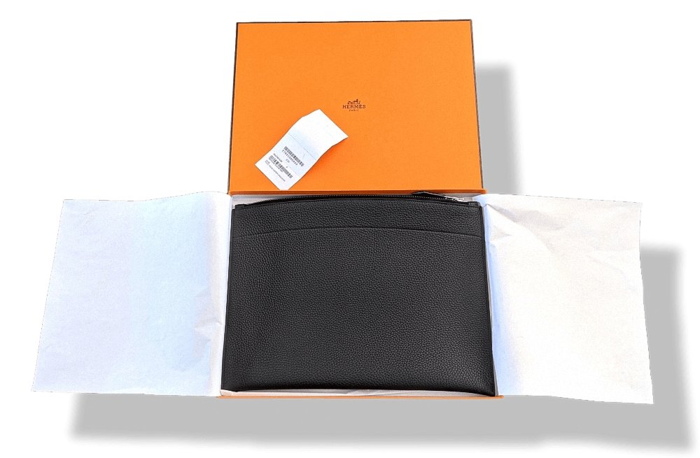 Hermes Black Togo Calfskin TROUSSE BAZAR MM Zipped Pochette Bag, BNWTIB! - poupishop