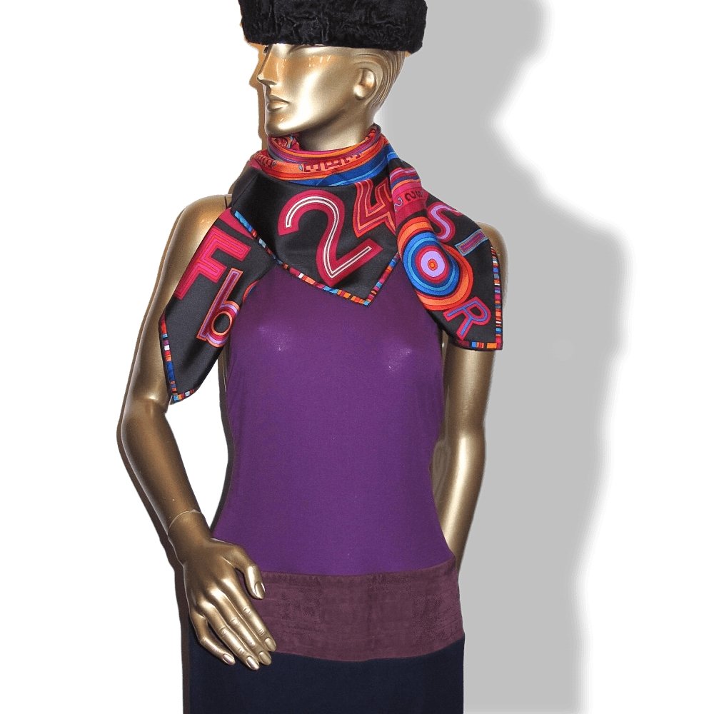 Hermes Black Tohu Bohu by Claudia Sthulhofer-Mayr Twill Silk Scarf 90cm, New! - poupishop