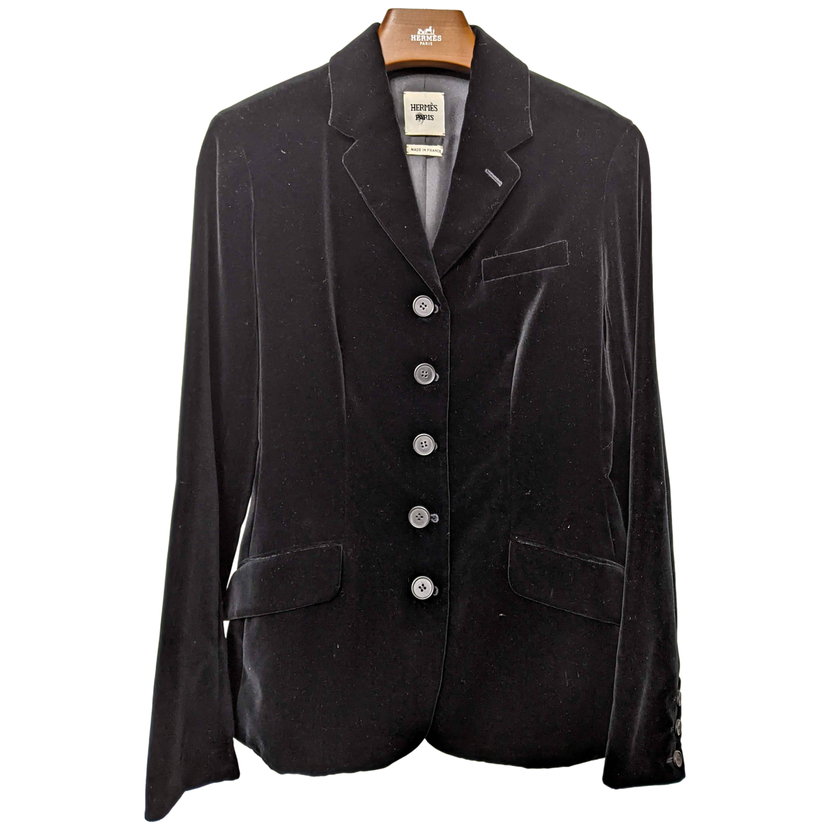 Hermes Black Smooth Velvet with Lambskin Details Women's Jacket Sz42