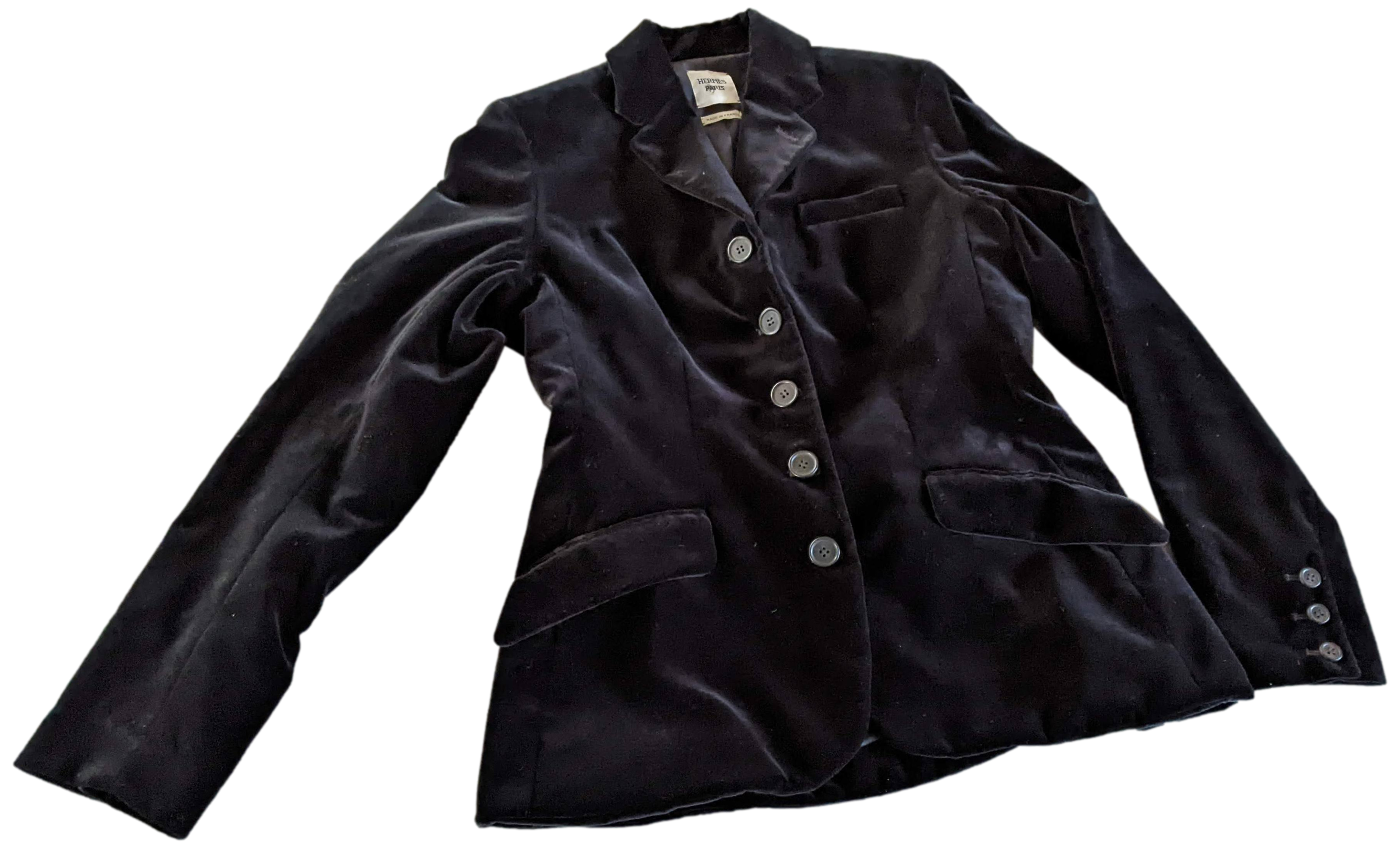 Hermes Black Smooth Velvet with Lambskin Details Women's Jacket Sz42
