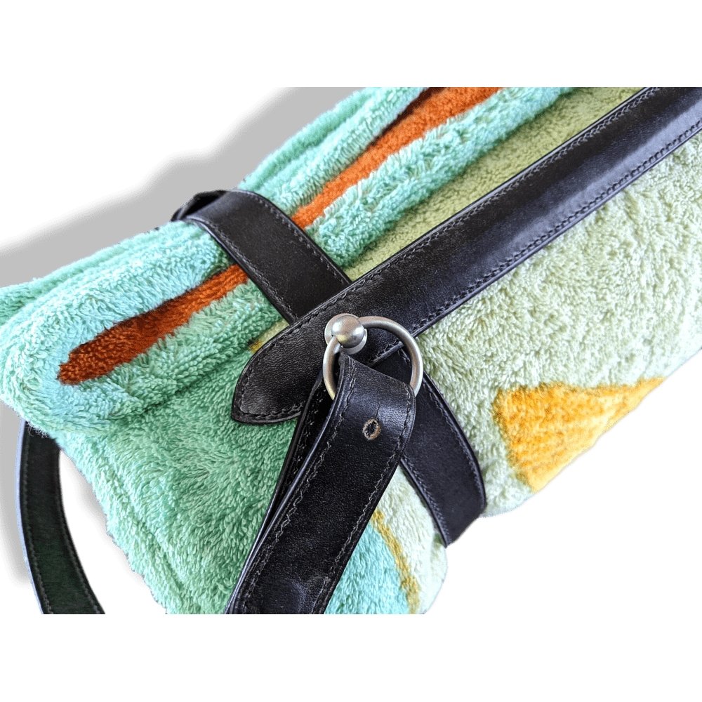Hermes Black Vintage Harness Leather Beach Towel/Plaid Carrier, Rare, BNEW! - poupishop