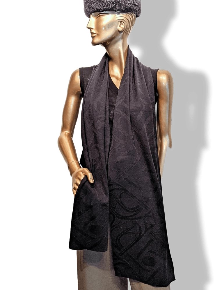 Hermes Black VIRAGE MUFFLER 57% Cashmere Stole 30 x 190cm cm, BNWT! - poupishop