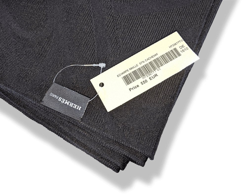 Hermes Black VIRAGE MUFFLER 57% Cashmere Stole 30 x 190cm cm, BNWT! - poupishop